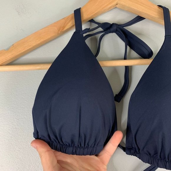 Spanx Swimwear Triangle Bikini Adjustable Built-in Bra Top  M Medium Navy Blue - Picture 4 of 6